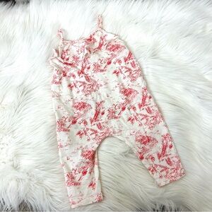 Zara Kids Red Cream Toile de Jouy Patterned One Piece Romper Size 6-9M